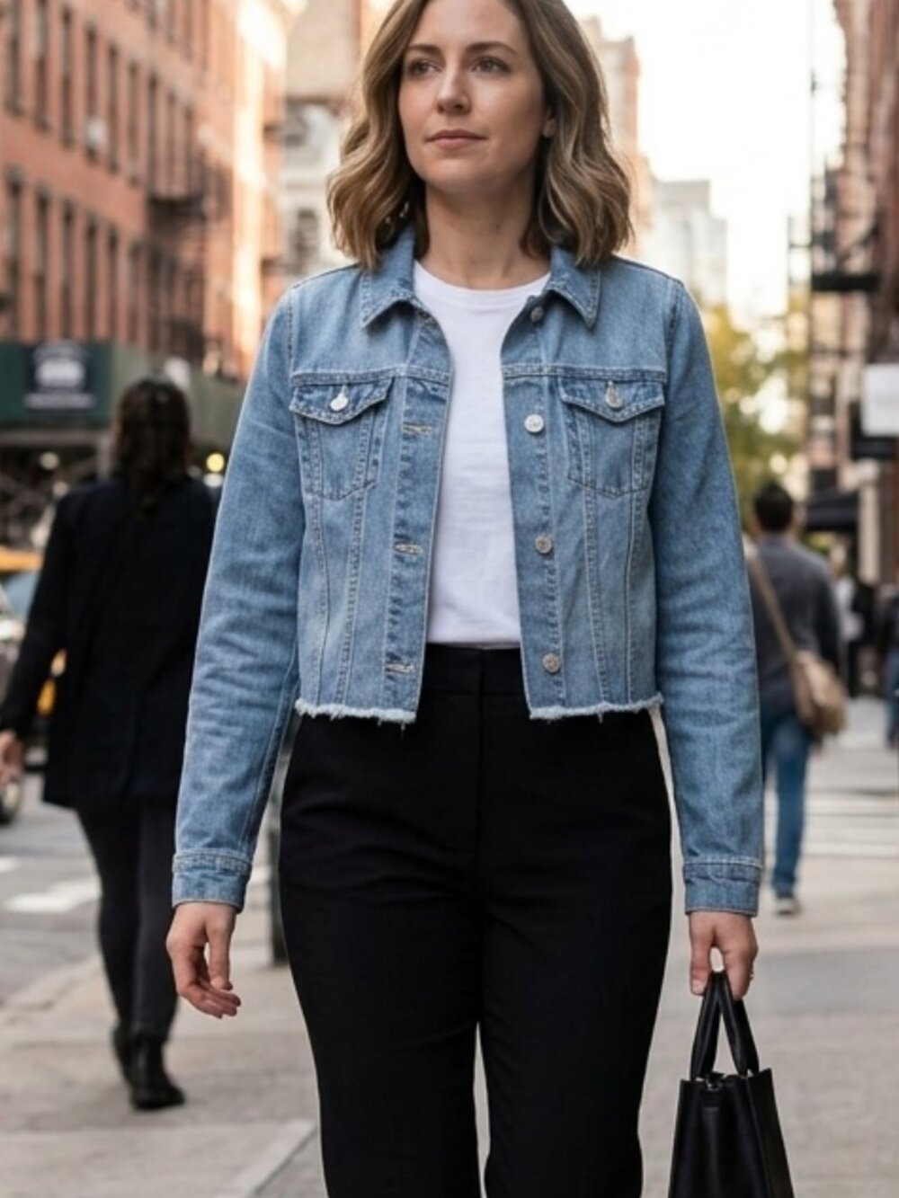 Cropped Banana Republic Denim Jacket with Frayed Hem, Size S